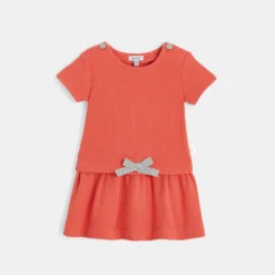 Robe Manches Courtes Bébé Fille Nid D'abeille Orange Absorba