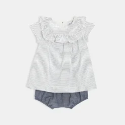 Robe à Rayures Et Bloomer Bébé Fille Bleue Absorba