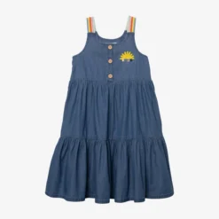 Robe Fille Jean Bretelles Rayées Bleue Catimini