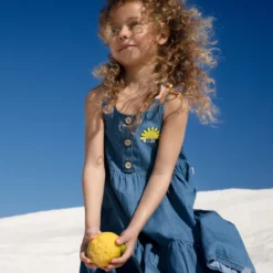 Robe Fille Jean Bretelles Rayées Bleue Catimini -KIALLA Vetements Magasin 0419499 800