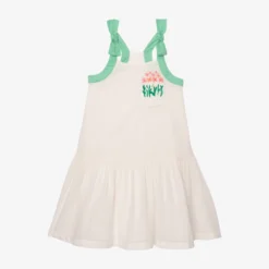 Robe Fille Bicolore écru Et Verte Catimini
