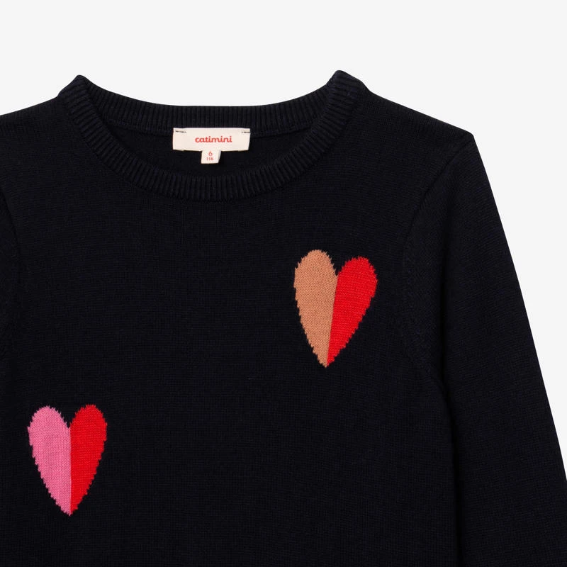 Robe Fille Jacquard Coeurs Marine Bleue Catimini 4 Robe Fille Jacquard Coeurs Marine Bleue Catimini – Image 4