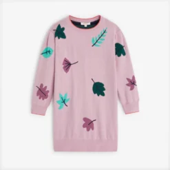 Robe Violettete à Feuilles Pour Fille En Tricot Catimini