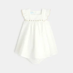 Robe Chic Gaufrée Brillante Et Bloomer Blanche Bébé Fille -KIALLA Vetements Magasin 0429992 800