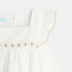 Robe Chic Gaufrée Brillante Et Bloomer Blanche Bébé Fille -KIALLA Vetements Magasin 0429993 800