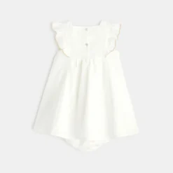 Robe Chic Gaufrée Brillante Et Bloomer Blanche Bébé Fille -KIALLA Vetements Magasin 0429994 800