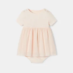 Robe à Manches Courtes Et Bloomer En Coton Bio Rose Naissance Absorba