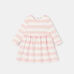 Robe à Manches Longues En Coton Bio Rose Bébé Fille Absorba
