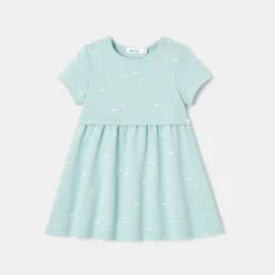 Robe à Manches Courtes En Coton Turquoise Bébé Fille Absorba