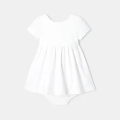 Robe à Manches Courtes Et Bloomer En Coton Bio Blanche Naissance Absorba -KIALLA Vetements Magasin 0435022 800
