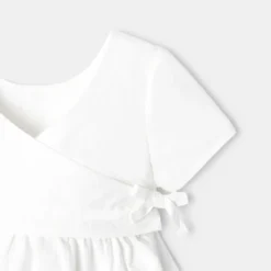 Robe à Manches Courtes Et Bloomer En Coton Bio Blanche Naissance Absorba -KIALLA Vetements Magasin 0435024 800