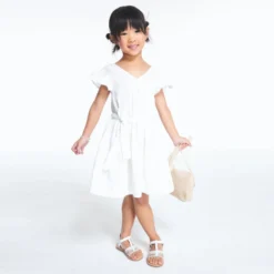 Robe Effet Croisé Gaze De Coton Blanche Fille -KIALLA Vetements Magasin 0438042 800 1