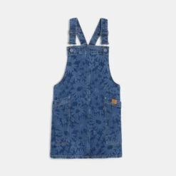 Robe Salopette Fille En Jean Fleuri Bleue Catimini
