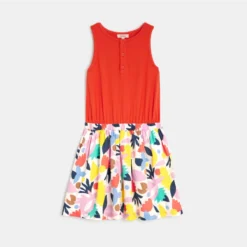 Robe Fille Bicolore Rouge à Motifs Abstraits Catimini