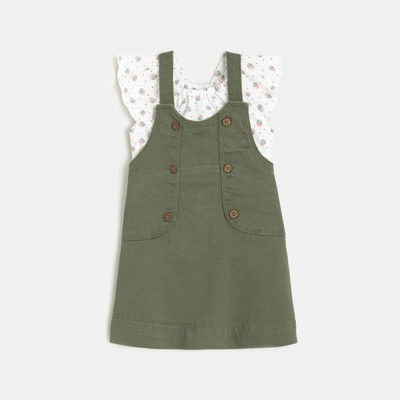 Robe Salopette Et Blouse à Motifs Verte Bébé Fille 2 Robe Salopette Et Blouse à Motifs Verte Bébé Fille – Image 2