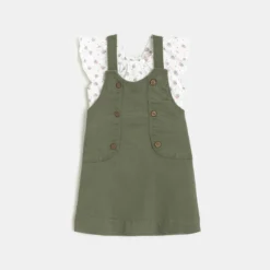 Robe Salopette Et Blouse à Motifs Verte Bébé Fille