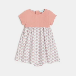 Robe Bi-matière Imprimée Paons Rose Bébé Fille -KIALLA Vetements Magasin 0460253 800