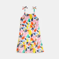 Robe à Bretelles Fille à Motifs Abstraits Blanche Catimini -KIALLA Vetements Magasin 0463123 800