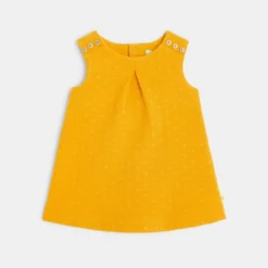 Robe Chasuble Gaufrée Effet Pois Jaune Bébé Fille