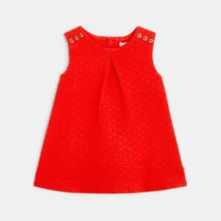 Robe Chasuble Gaufrée Effet Coeur Rouge Bébé Fille
