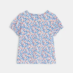 Robe Salopette Denim Léger Et T-shirt Fleuri Bleue Bébé Fille -KIALLA Vetements Magasin 0473825 800