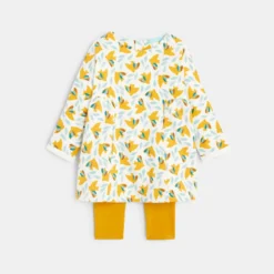 Robe Oiseaux Molleton Léger Et Legging Jaune Bébé Fille -KIALLA Vetements Magasin 0473850 800