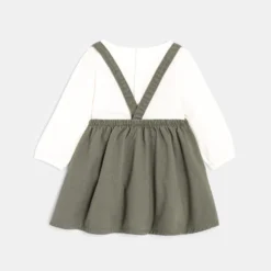 Robe à Bretelles En Twill Et T-shirt Oiseau Verte Bébé Fille -KIALLA Vetements Magasin 0474790 800