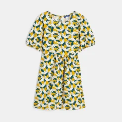 Robe Imprimée à Manches Ballon Verte Fille -KIALLA Vetements Magasin 0488543 800