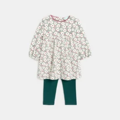 Robe Fleurie Molleton Et Legging Verte Bébé Fille