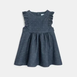 Robe à Pois En Velours Côtelé Bleue Bébé Fille -KIALLA Vetements Magasin 0488669 800