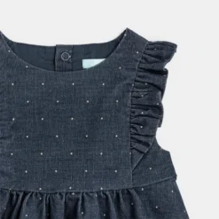 Robe à Pois En Velours Côtelé Bleue Bébé Fille -KIALLA Vetements Magasin 0488670 800