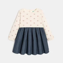 Robe Bi-matière Maille Tricot Et Velours Bleue Bébé Fille -KIALLA Vetements Magasin 0488673 800 1