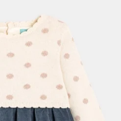 Robe Bi-matière Maille Tricot Et Velours Bleue Bébé Fille -KIALLA Vetements Magasin 0488674 800