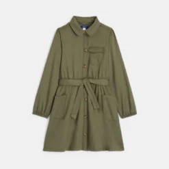 Robe-chemise En Toile Unie Verte Fille -KIALLA Vetements Magasin 0488709 800