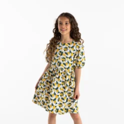 Robe Imprimée à Manches Ballon Verte Fille -KIALLA Vetements Magasin 0489278 800