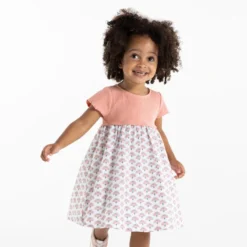 Robe Bi-matière Imprimée Paons Rose Bébé Fille -KIALLA Vetements Magasin 0489306 800