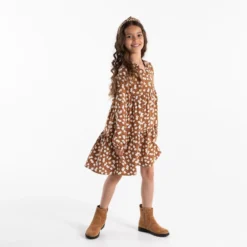 Robe Volantée Imprimée Marron Fille