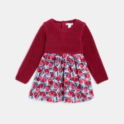 Robe Bi-matière Maille Et Seersucker Rose Bébé Fille -KIALLA Vetements Magasin 0522326 800