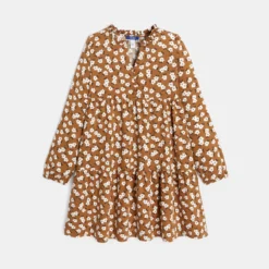 Robe Volantée Imprimée Marron Fille -KIALLA Vetements Magasin 0522352 800