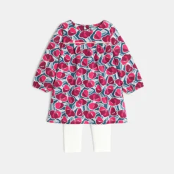 Robe Molleton Fleurie Rose Et Legging Bébé Fille -KIALLA Vetements Magasin 0523547 800