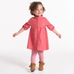 Robe Boutonnée Manches Longues Rose Bébé Fille