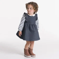 Robe à Pois En Velours Côtelé Bleue Bébé Fille -KIALLA Vetements Magasin 0527101 800 1