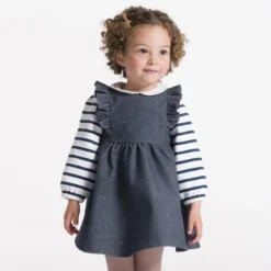 Robe à Pois En Velours Côtelé Bleue Bébé Fille -KIALLA Vetements Magasin 0527102 800