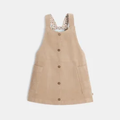 Robe Salopette En Velours Côtelé Beige Bébé Fille