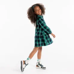 Robe à Carreaux écossais Marine Et Vert Fille