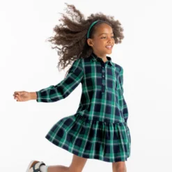 Robe à Carreaux écossais Marine Et Vert Fille -KIALLA Vetements Magasin 0552371 800